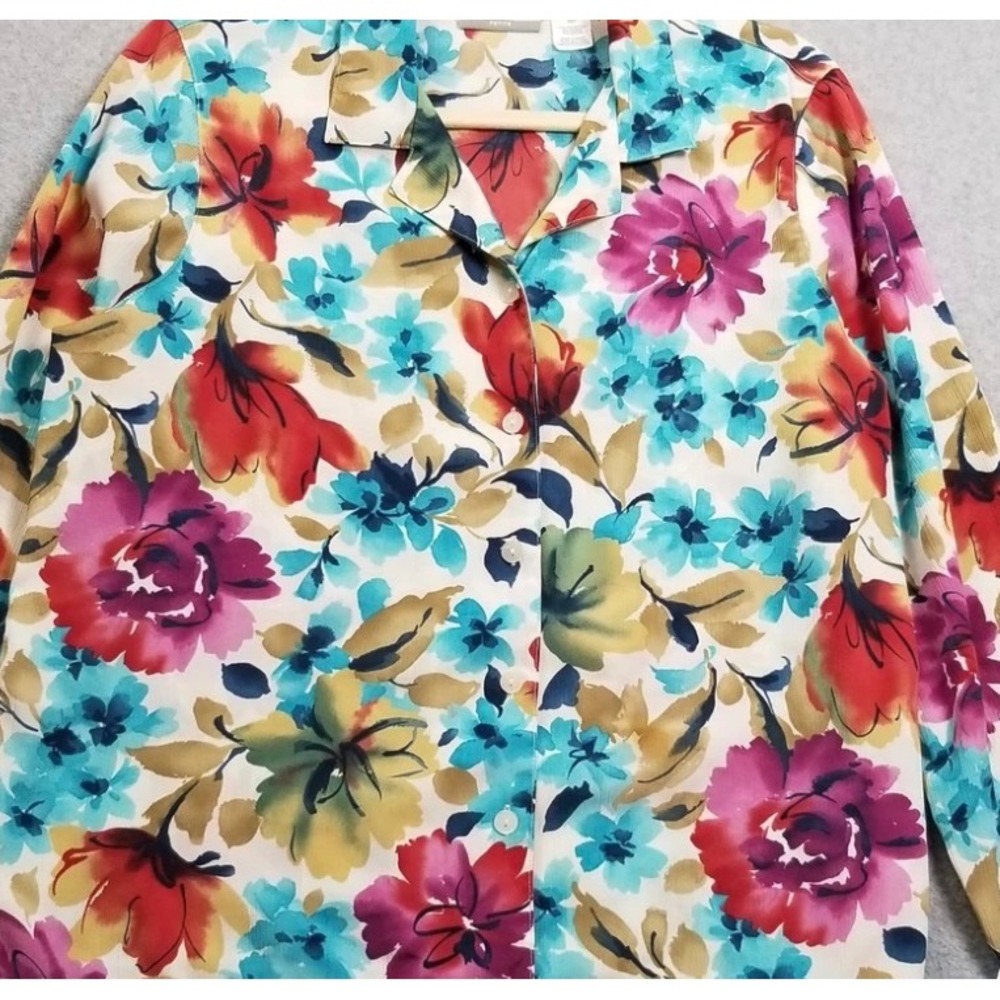 Alfred Dunner Watercolor Floral Blouse Multi Color Short Sleeve ButtonUp 24W NEW